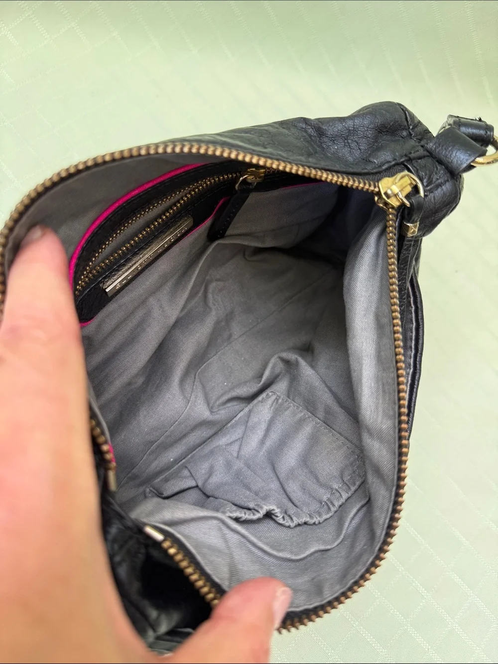 Vintage Elliott Lucca Black Woven Leather Crossbody Bag with Gold Accent